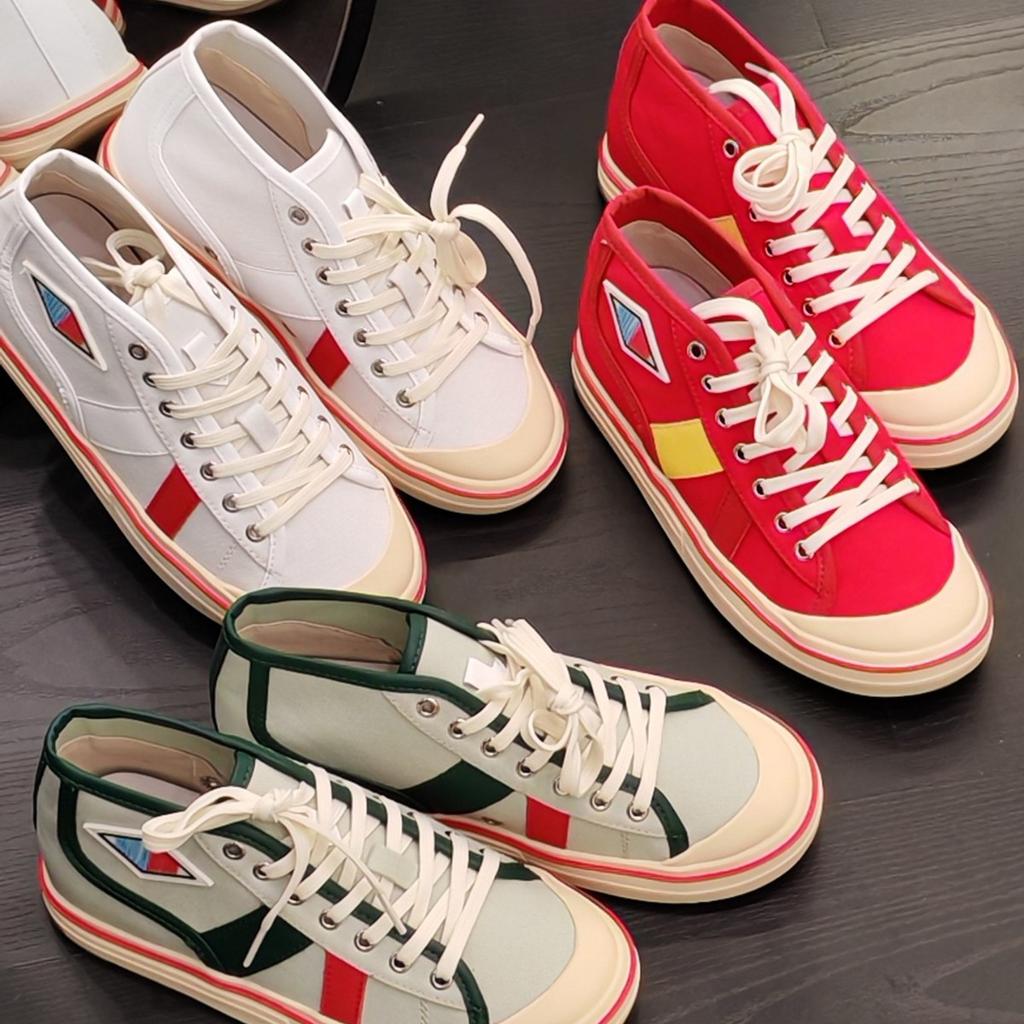 2025 spring and summer new leather color matching high-top canvas shoes women's retro versatile board shoes casual sports couples shoes tide