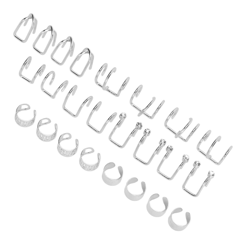48Pcs Ear Cuff Non Piercing Colorfast Rugged Lightweight Stylish Braid Beads Hair Jewelry for Parties Weddings Silver