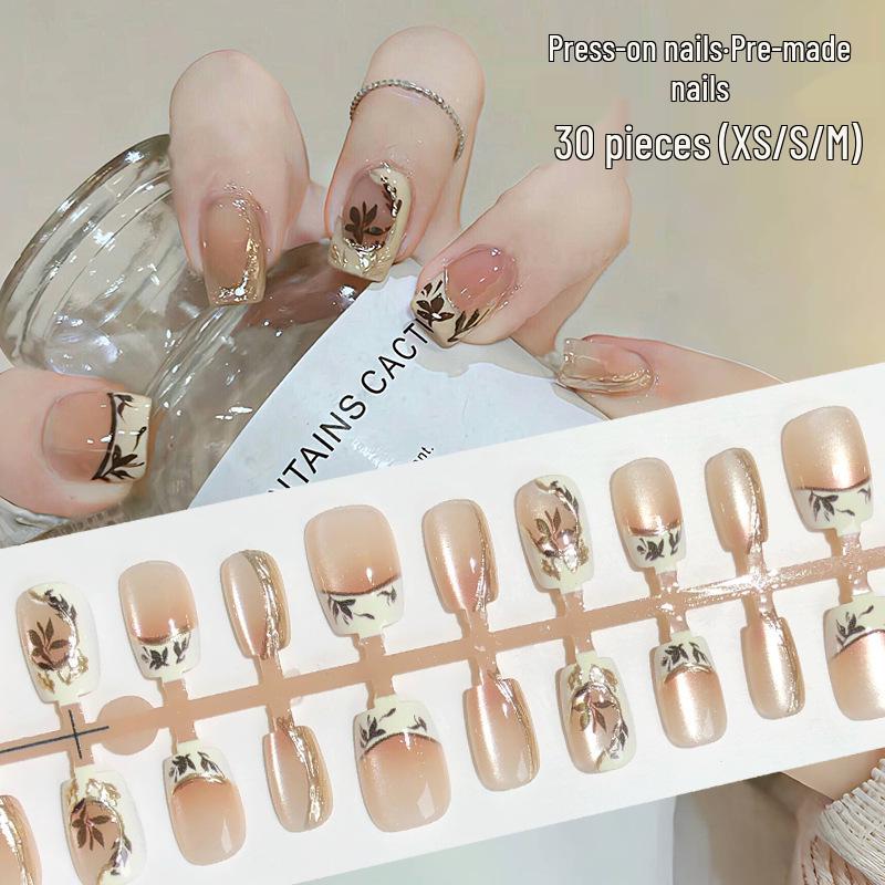 

Autumn Maple Leaf Cat Eye Gradient French Manicure Set - 30 Pieces