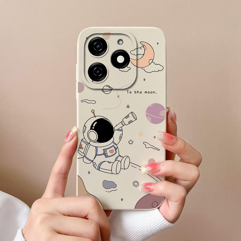 Case For Tecno Spark 20 20C Astronaut Soft Liquid Silicone Lens Protection Durable Back Cover For Tecno Spark20 20 C Phone Shell