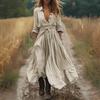 Women Vintage Bohemian Long Sleeve Long Casual Maxi Dress