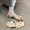 Soft leather version~ French gentle cross with open-toed sandals women's summer temperament square head fashion niche one-word slippers