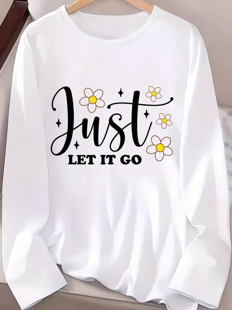 (Asian Size) Letter Cute Autumn Winter Spring Women Female Clothing Casual Tee Lady Printed O-neck Long Sleeve T Shirt  Fashion Top Graphic T-shirts