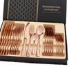 Flatware Set Stainless Steel Glossy 24 Pieces Steak Knife Fork Spoon Set for Restaurant Rose Gold