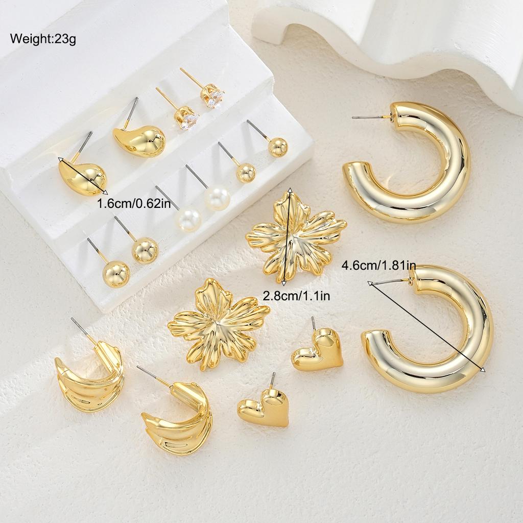 18 Pcs Fashion Heart Floral Water Drop Earring Sets for Women Boho Pearl Zircon Geometric C Shape Earring Daily Wear Jewelry New