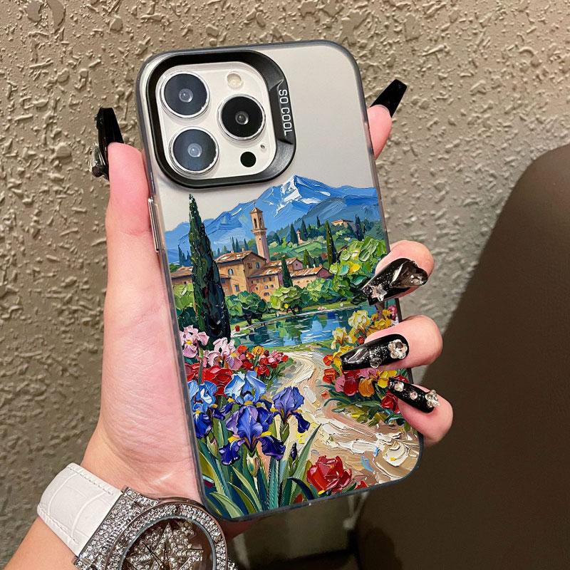 Bergwald Blumenmeer Landschaft Laser Handyhülle Für iPhone 13 12 Mini Pro Max 17 16 Pro Max 15 11 14 Pro Max Plus Rückseite