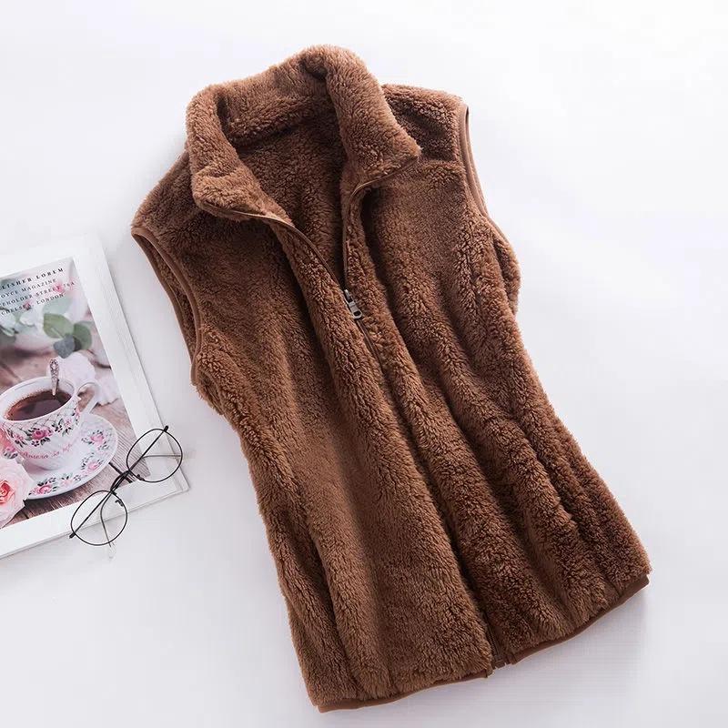 Autumn Winter Polar Fleece Vest Women Coat High Collar Zipper Sleeveless Jacket Warm Coral Velvet Vest Female Waistcoat