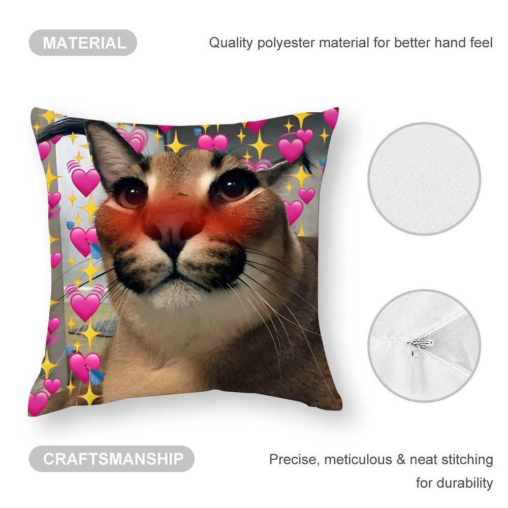 Floppa Cat Meme Pillow Case Sofa Living Room Bedroom Double-sided Printing Square Cushion Nap Time Pillow Case