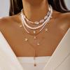 4Pcs/Set Boho Starfish Conch Rice Beads Pendant Necklace for Women Multilayer Soft Clay Starfish Shell Choker Summer Jewelry