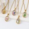 Stainless Steel Gold Color Dried Flower Oval Pendant Necklace Women Girls Eternal Flower Neck Chain Waterproof Zircon Wholesale