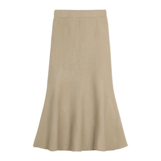 Women Fishtail Skirt High Waist Hip Wrapped Midi Skirt Solid Color Slim Fit Autumn Winter Knitting A-Line Skirt