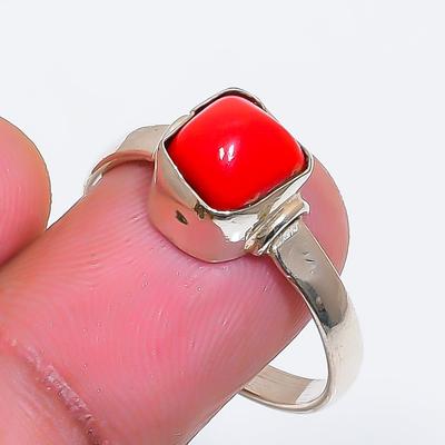 Natural Italian Red Coral Gemstone 925 Sterling Silver Jewelry Ring Size 9 ZS-1798