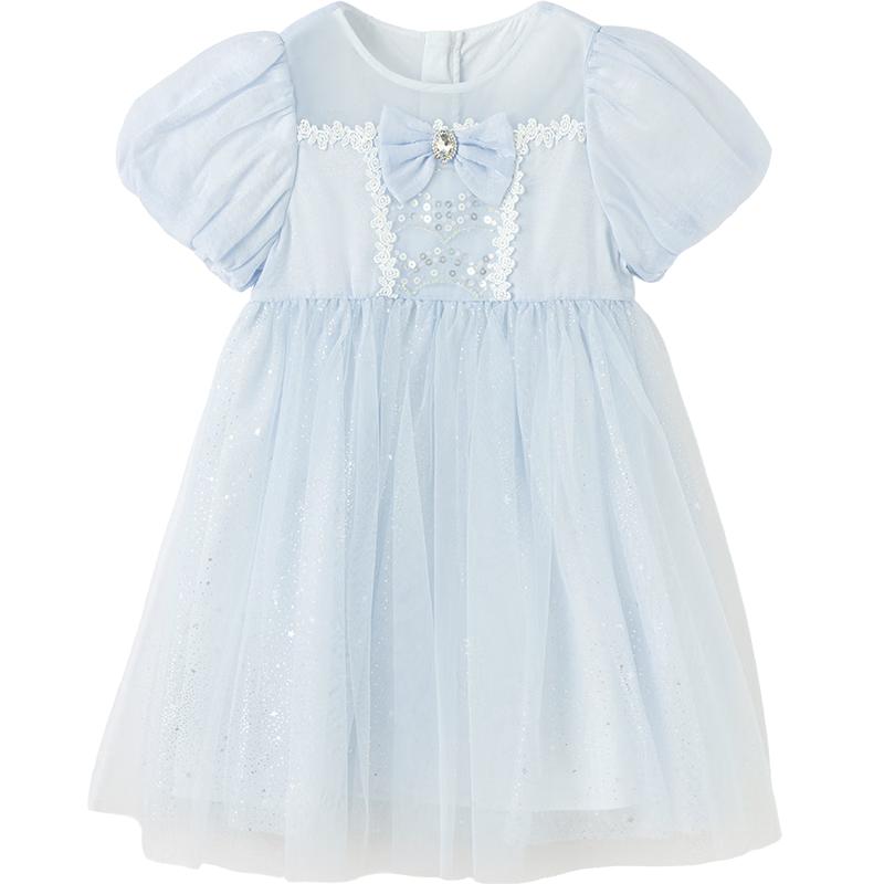 Balabala Girls' Summer Mesh Puff Sleeve Dress