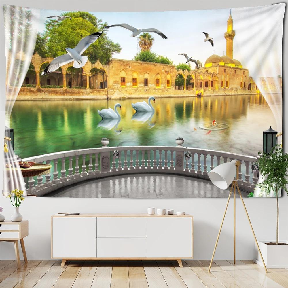 Imitation Window Landscape Painting Tapestry Wall Hanging Bohemian Natural Scenery Hippie Living Room Home Decor