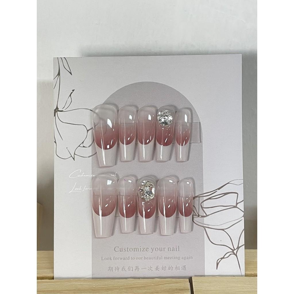 Artificial Nail French blush gradient diamond Phototherapy Nails Fake Nails Reusable and Removable Nails