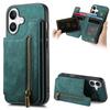 For iPhone 16 Pro Case with Card Holder Retro Leather+TPU Zipper Phone Cover
