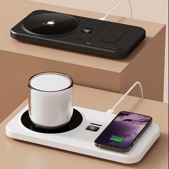 Kaffekoppvarmer med trådløs lader 3 justerbare temperaturinnstillinger Automatisk avstenging Drikkebrikke Smart koppvarmer for iPhone Øretelefon Klokke