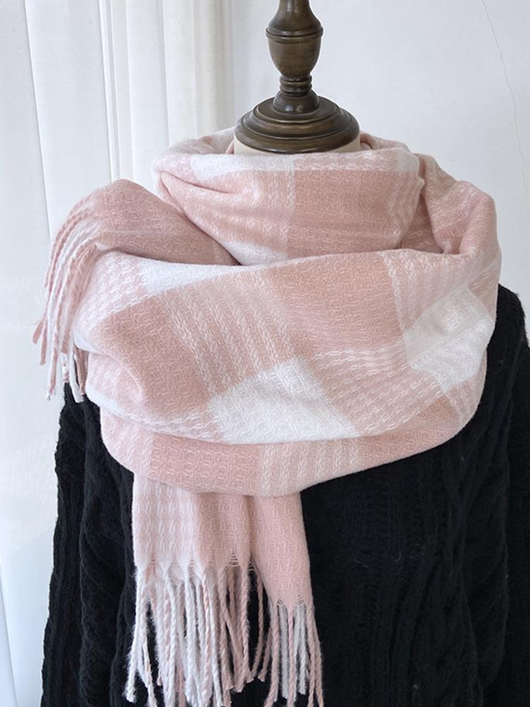 New Imitation Cashmere Knitted Scarf Headscarf Winter Women Men Preppy Soft Plaid Scarve Tassel Pashmina Mujer Femme Wrap Shawl
