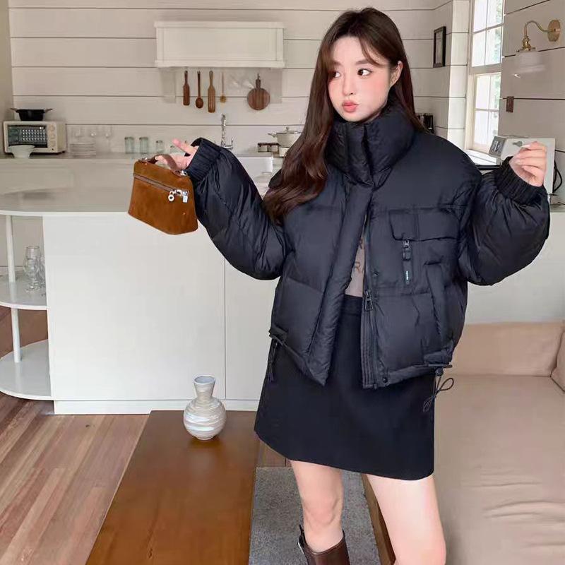 Short down cotton clothes for women's winter new simple stand-up collar soft waxy loose small bread clothes jacket