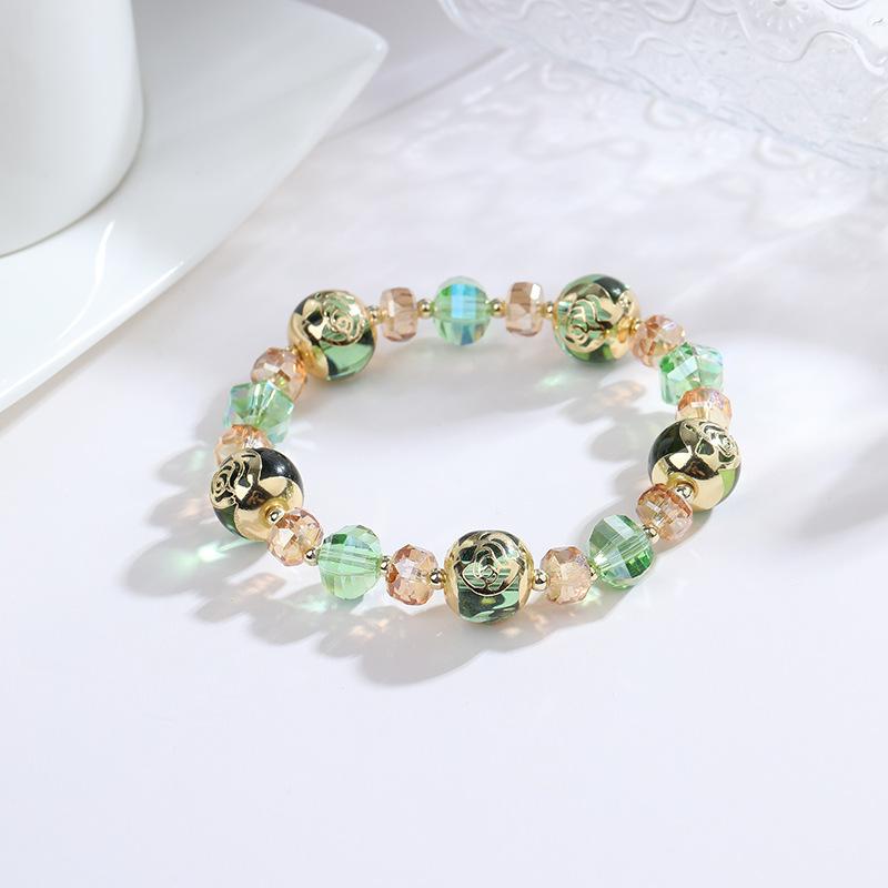 Simple Rose Transparent Glass Bead Bracelet Spring and Summer Versatile Glass Bead High-end Bracelet Fashionable and Exquisite Jewelry