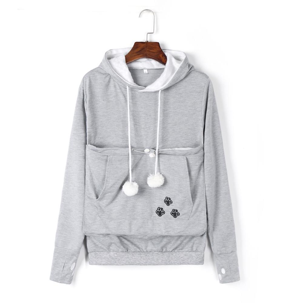 iQKA Women/’s Sweatshirt Animal Pouch Hooded Tops Carry Cat Breathable Pullover Casual Loose Hoodies Blouse