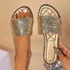 Módní 2024 Nové dámské ploché plážové pantofle s třpytivými letními pantoflemi pro ženy, sandály, venkovní boty, luxusní designové, plus size