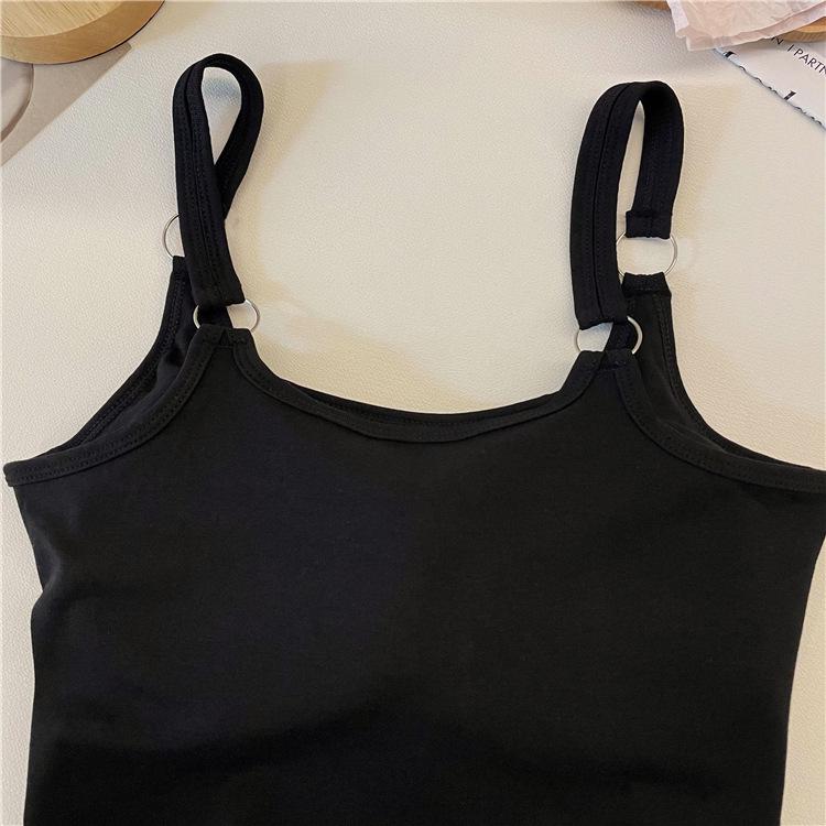 Spicy Girl American Letter Print Spaghetti Strap Racerback Tank Top with Chest Pads for Women