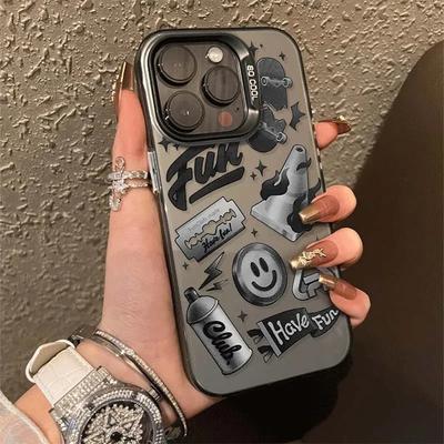 Luxury Newspaper Graffiti Anti-drop Armour Case For iPhone 14 Pro Max 11 12 13 15 16 XR XS 7 8 Plus Lens Protect Plating Cover