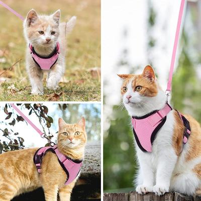 Yousheng Cat Harness And Leash for Walking Adjustable Escape Proof Kitten Vest Harness with Reflective Strips for Medium Large Kitten