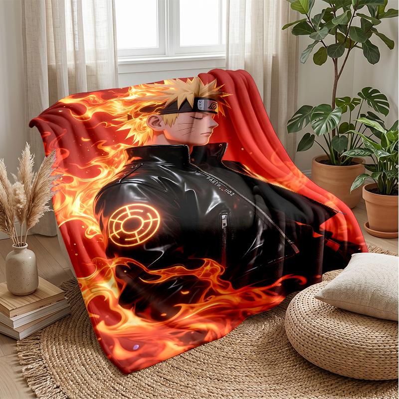 Naruto Uzumaki Printed Flannel Blanket Skin Friendly Warm Decorative Throw for Indoor Couch Bed Daily Use