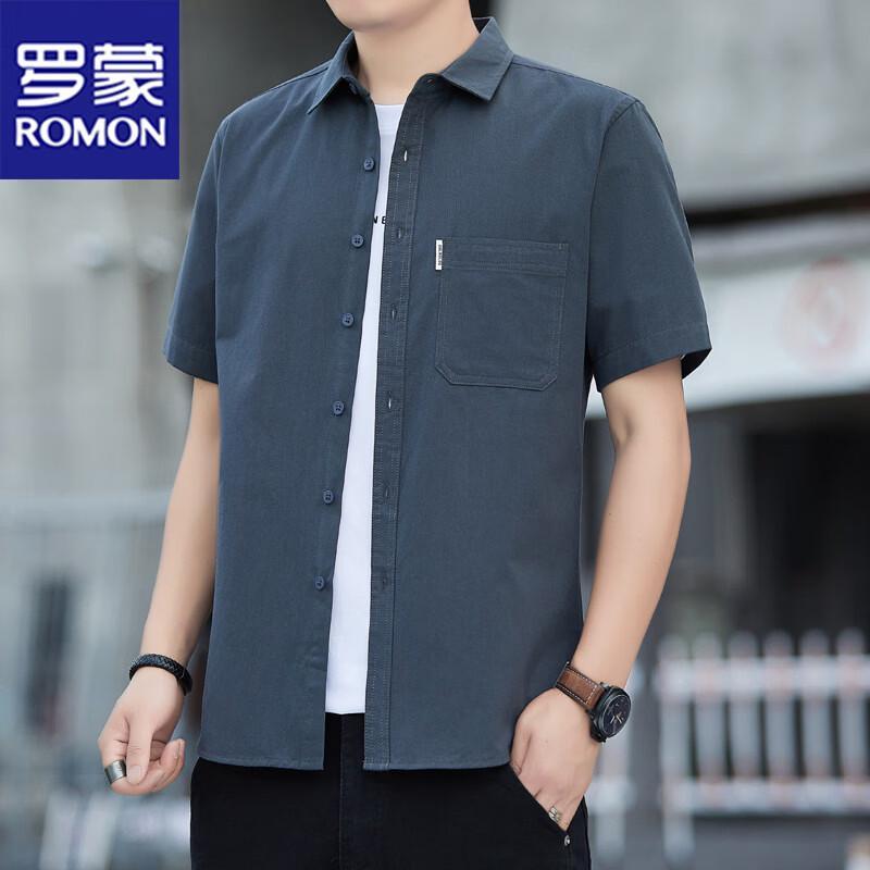 Romon Men s Short-Sleeved Cotton Lapel Shirt M