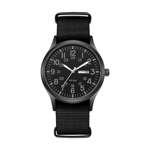 

Men s Military Watch with Nylon Strap, Waterproof: Luminous Analog Display, Calendar, Simple and Stylish Antique Sports Watch, 12/24 Quartz Movement,