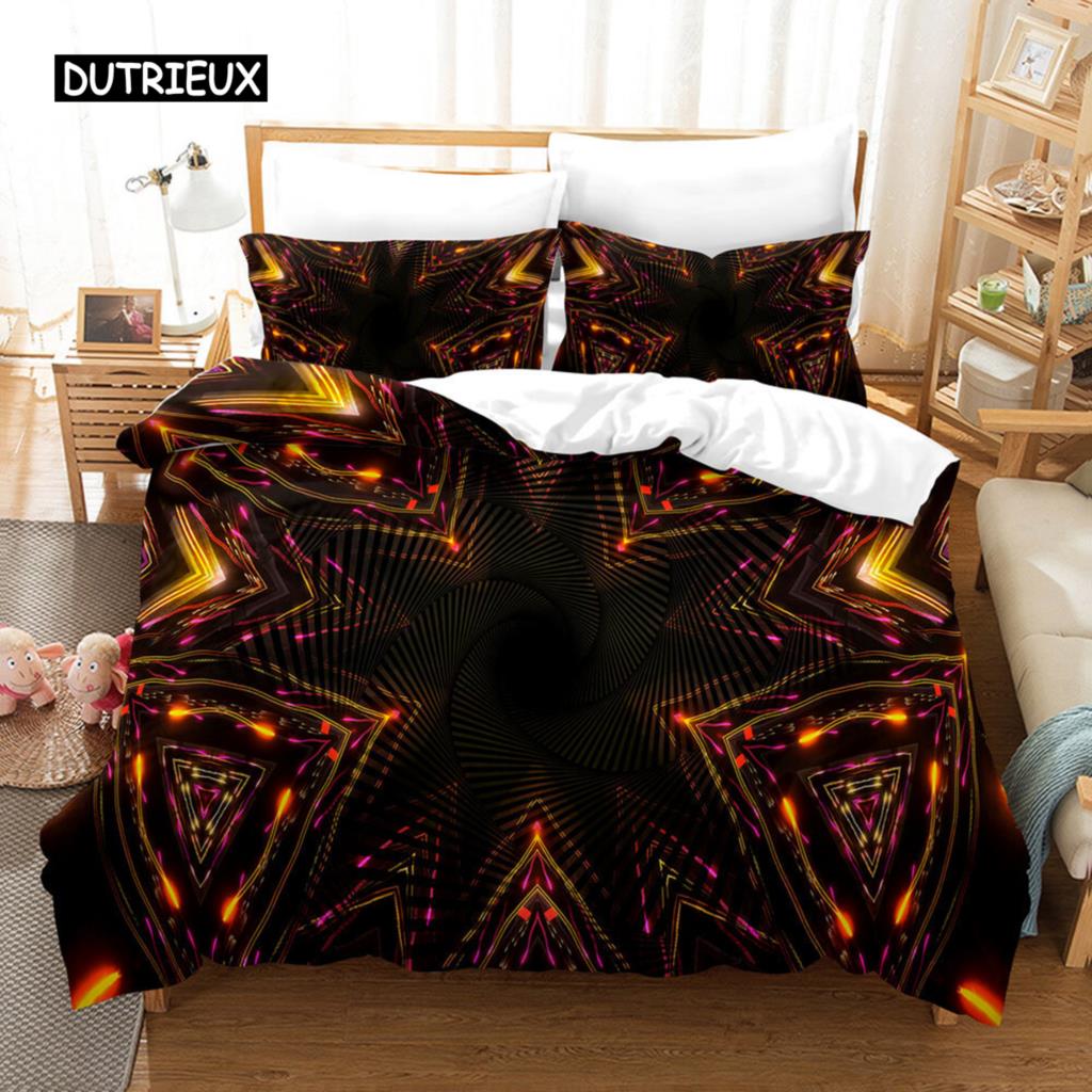 Trippy Duvet Cover Set Abstract Art Psychedelic Spiral In Vivid Rainbow Colors Bedding Set King Size Warped Space Quilt Cover