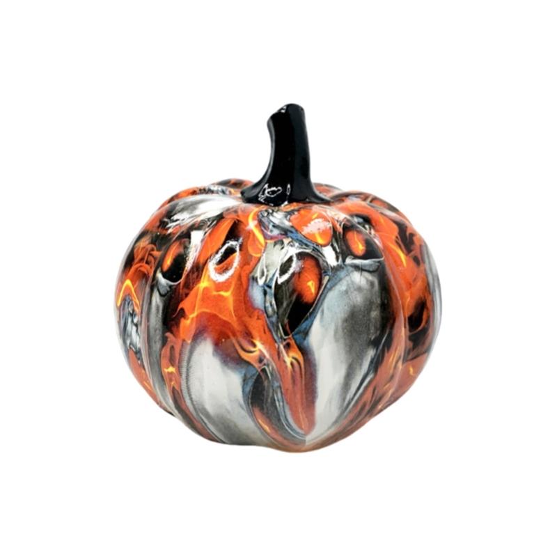 Hall Cabinet Skull Pumpkin Figure with Paint Pattern for Holiday Indoor Shelf Table Room for Mantels Entryway and Home
