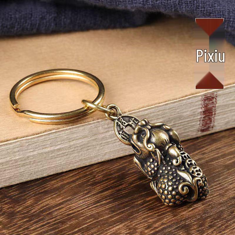 Solid Brass Gourd Ruyi Pixiu Wealth Keychain Pendant