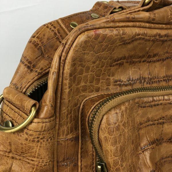 Connie Line Genuine Leather Boston Bag Brown Multiple Pockets Shoulder Carry(USED)