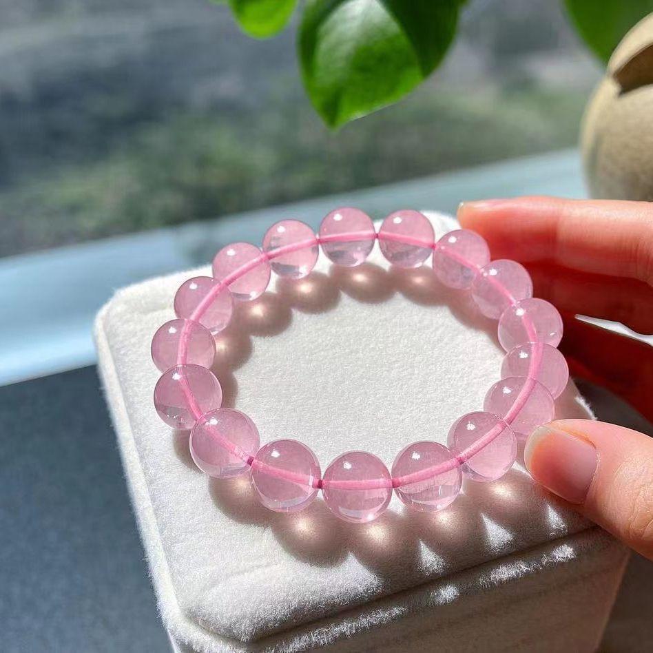 New Classic Natural Pink Crystal Bracelet, High-Quality Hibiscus Stone, Sweet Girl's Peach Blossom Pink Crystal Bead Bracelet