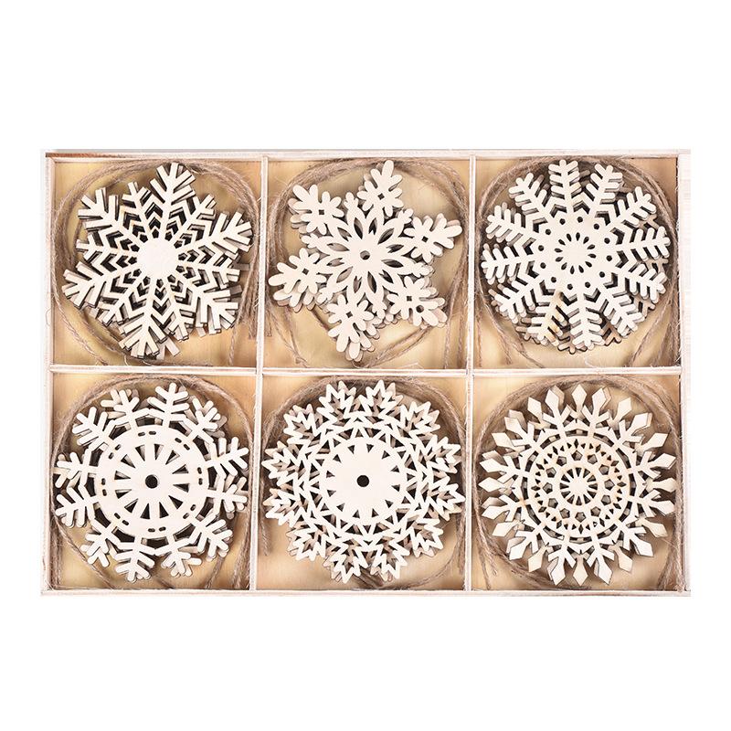 

24pcs/box Christmas Wooden Snowflake Flake Hanging Can Doodle Diy Wooden Flake Christmas Decoration Hanging Decoration
