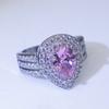 Elegant Pink Crystal Pear Drop Ring for Women Creative Engagement Wedding Band