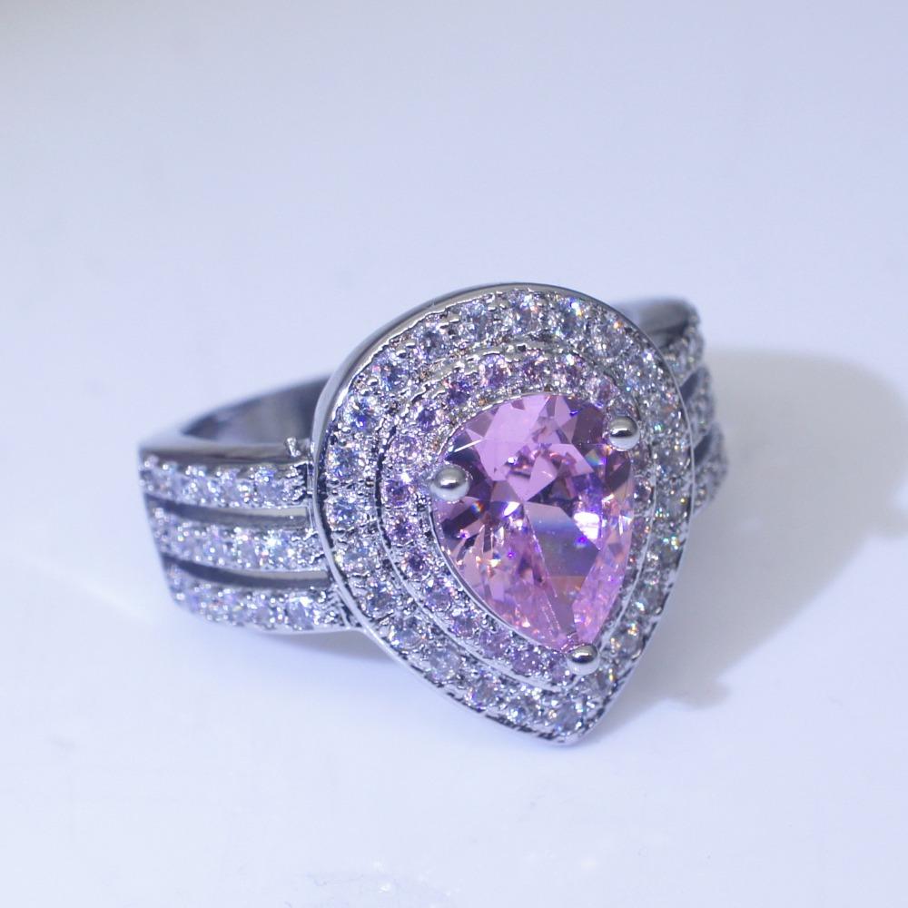 Elegant Pink Crystal Pear Drop Ring for Women Creative Engagement Wedding Band