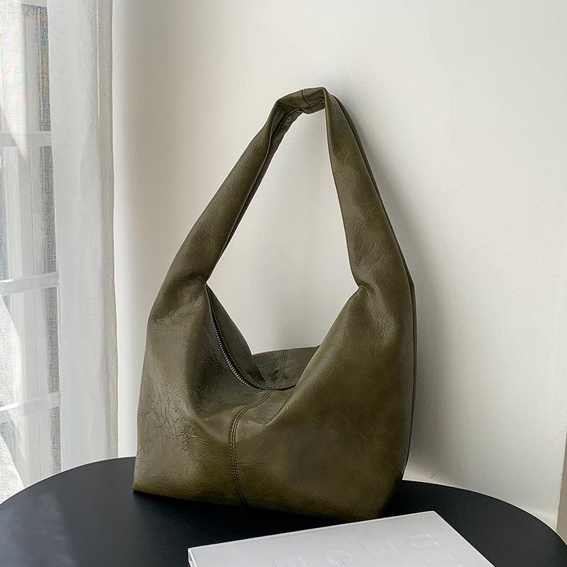 Women Tote Bag Underarm Pouch Large Capacity Pu Leather Hobo Shoulder Bag Casual Portable Bucket Bags Soild Color Purse Handbags