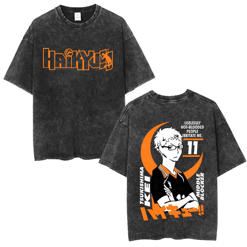 Washed Vintage Anime Haikyuu Kotaro Bokuto T-shirt Retro Manga Oversized T Shirts High Quality Cotton T-shirts Unisex