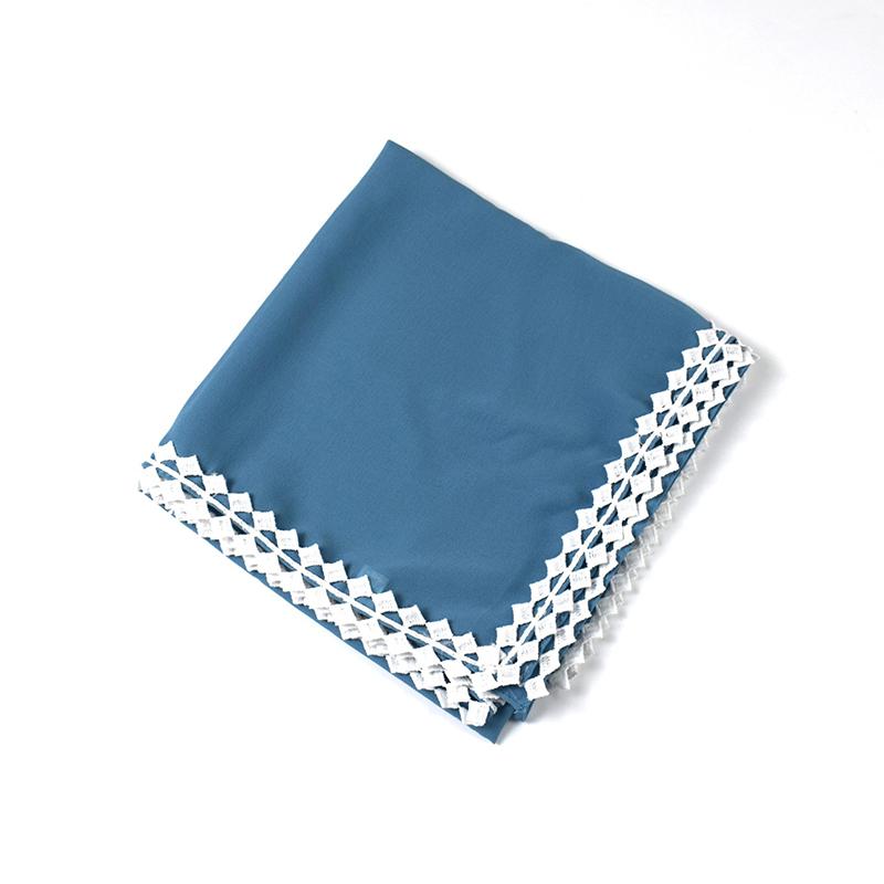 Muslim Chiffon Hijab Scarf for Women Lady Lace Trim Solid Square Head Wrap Shawl Female Jersey Hijabs Scarves Islamic Turban