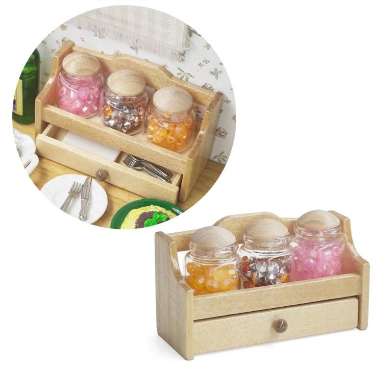 Vintage Style Wooden Spice Jar Rack Dollhouses Furniture 1/12 Scale Miniature Model Design