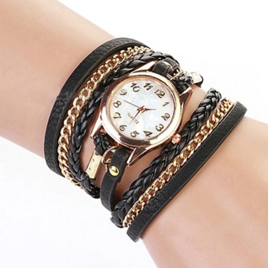 Женские повседневные винтажные плетеные многослойные наручные часы из искусственной кожи с браслетом