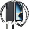 Case for Samsung Galaxy A36 5G, Black Liquid Silicone Shockproof Slim with Black and White Lanyard
