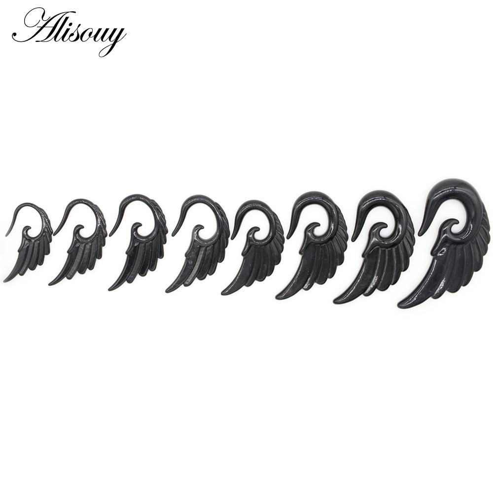 Alisouy 2 יחידות ספירלה ייחודית אקריליק נוצות כנף לב נשים אטמי אוזניים מנהרות מתחדדת אלונקה Expander פירסינג תכשיטי גוף