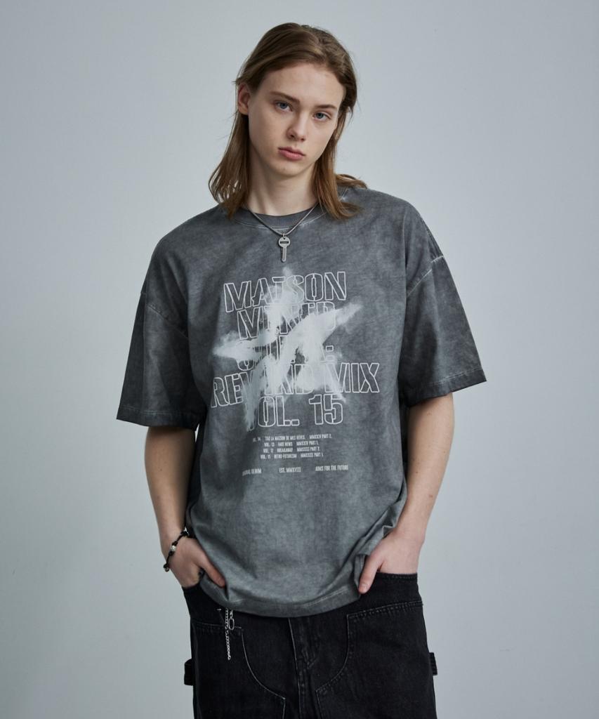 Maison Mined Falling Star Washing Half T Charcoal