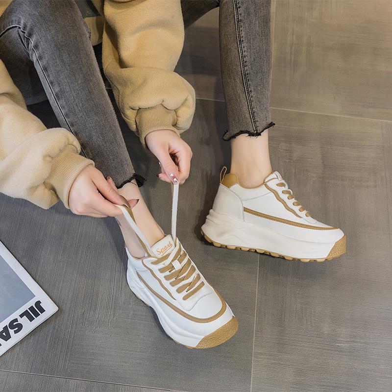 Leather Muffin Thick Sole Inner Height Increase Small White Shoes Women's New Casual Simple Single Shoes