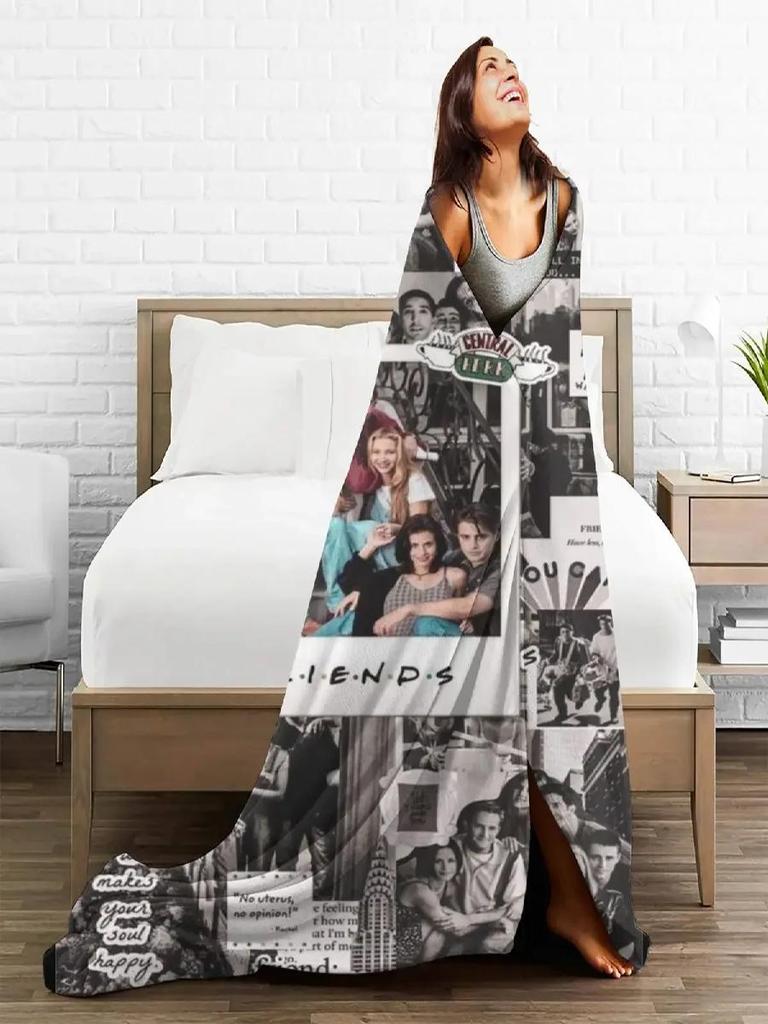 Friends TV Show Collage Throw Blanket Lightweight Flannel Print Multifunctional Bedding for Bedroom Bedspreads